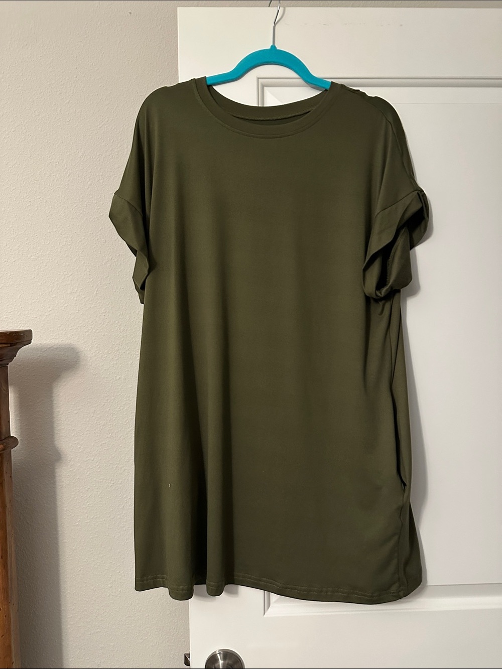 Olive Green Short Sleeve Shift Dress
